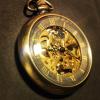 Black and Gold Mechanical Vintage Pocket Watch with aparent Gear, steampunk