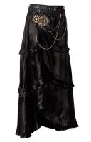 Longue jupe noire steampunk en satin avec engrenages et chanes