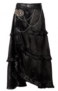 Long satin steampunk black skirt with gears and chains