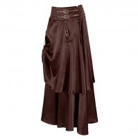 Longue jupe marron steampunk en satin avec sangles et 2 niveaux