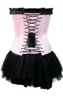 Black and pink corset flower pattern with bow on waistline and black skirt