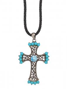 Pendentif croix fantasy bleue