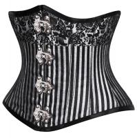 Black and silver striped underbust with a strip flower pattern on top