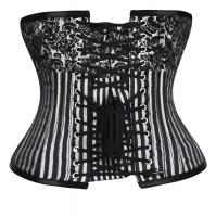 Black and silver striped underbust with a strip flower pattern on top