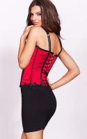 Gothic rock red and black satin overbust corset with straps