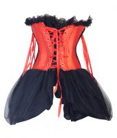 Red satin corset with black lace and red ribbon burlesque