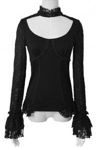 Black top long sleeves with lace and choker Punk Rave T-368
