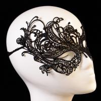 Black lace mask masquerade venitien effect pearl and feathers