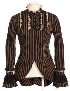 Brown and black striped top with rows of buttons at the neck Steampunk RQBL