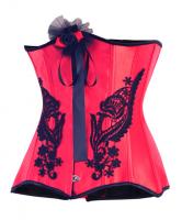 Serre taille corset satin rouge haute couture avec broderie et fleur