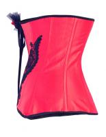 High fashion red satin underbust corset with embroidery and flower