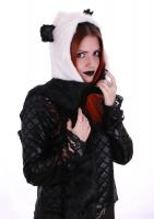 Black and white panda hat scarf cat head with pockets, kawaii