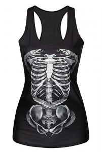 Skeleton rib cage black sleeveless top with dual snake