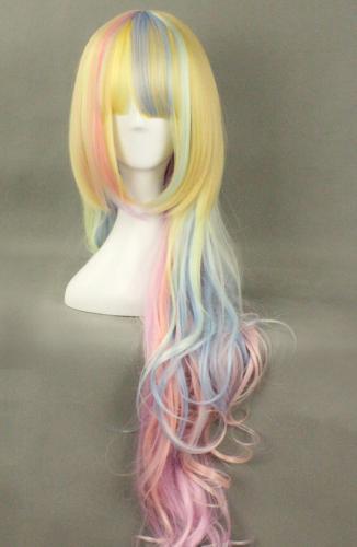 Blonde multicolor curly 85cm wig, cosplay lolita rock