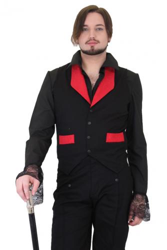 Gilet noir avec col et fausses poches brocart rouge gothique steampunk