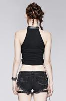 Short belly button vest with leather collar Punk Rave T-382