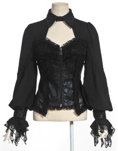 Black underbust corset effet Shirt with neckline, puffed sleeves and lace RQBL