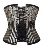 Black striped white steel bones underbust corset elegant neo gothic 142