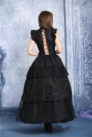 Long black dress lolita ruffles peacock pattern lace elegant gothic