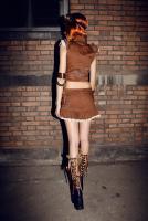 Short brown cream skirt embroidered gears, lace rustles steampunk