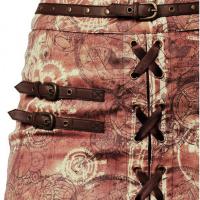 Brown mechanical gears steampunk pattern skirt with lace-up and straps