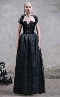 Long black velvet dress with lace and lacing-up, elegant gothic