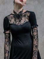 Lace neckline and sleeves black top with necklace, elegant gothic