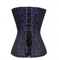 Black steel bones elegant aristocrat blue floral pattern black corset 166