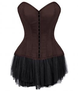 Steampunk Authentic Steel Boned brown Overbust Corset with tutu skirt 169