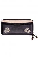 Rockabilly black wallet with white skulls Banned