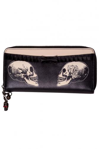 Rockabilly black wallet with white skulls Banned