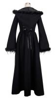 Manteau noir avec capuche, fourrure synthtique et laage, Gothique