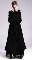 Black coat with hood, synthetic fur and lacing, Gothic