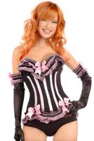 Pink and black corset with seams and bows