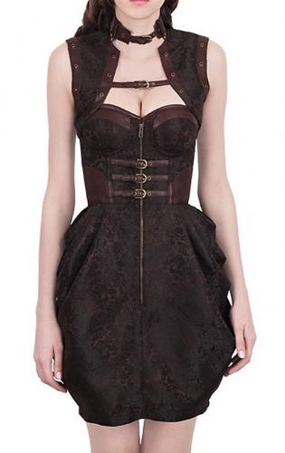 Steampunk brown brocade corset dress with bolero and straps