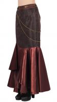 Long brown brocade and satin steampunk elegant ruffled skirt with chain