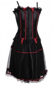 Corset dress, black with red bows and seams