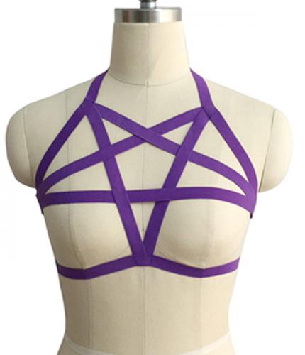 Harnais de poitrine pentagramme sangles violettes gothique bondage pentacle