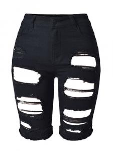 Short pantacourt style jean noir avec dchirures gothique punk rock