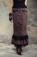 Long black steampunk mermaid skirt with brown lace and chains RQBL