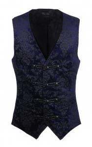 Waistcoat aristocrat, vintage blue pattern with 2 row buttons Punk Rave