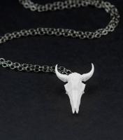 Bison skull white necklace, witch occult , The Rogue + The Wolf