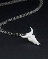 Bison skull white necklace, witch occult , The Rogue + The Wolf