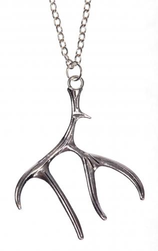 Silvery necklace with a stag deer antlers, vintage gothic occult