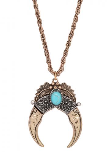 Golden necklace with moon pendant and blue stone, vintage gothic occult