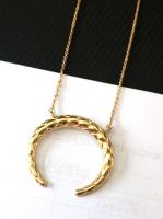 Golden necklace with engraved moon crescent pendant, vintage gothic occult