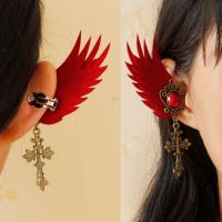 Bronze and red winged earrings, clips, romantic angel, ear cuff, fantasy gothic
