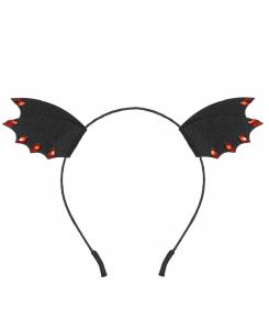 Serre-tte gothique, ailes de chauve-souris noires avec pierres rouges