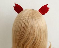 Gothic headband, red bat wings with stones