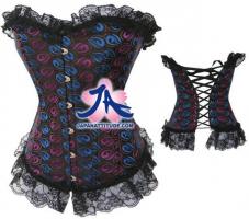 Blue overbust corset with pattern and lace